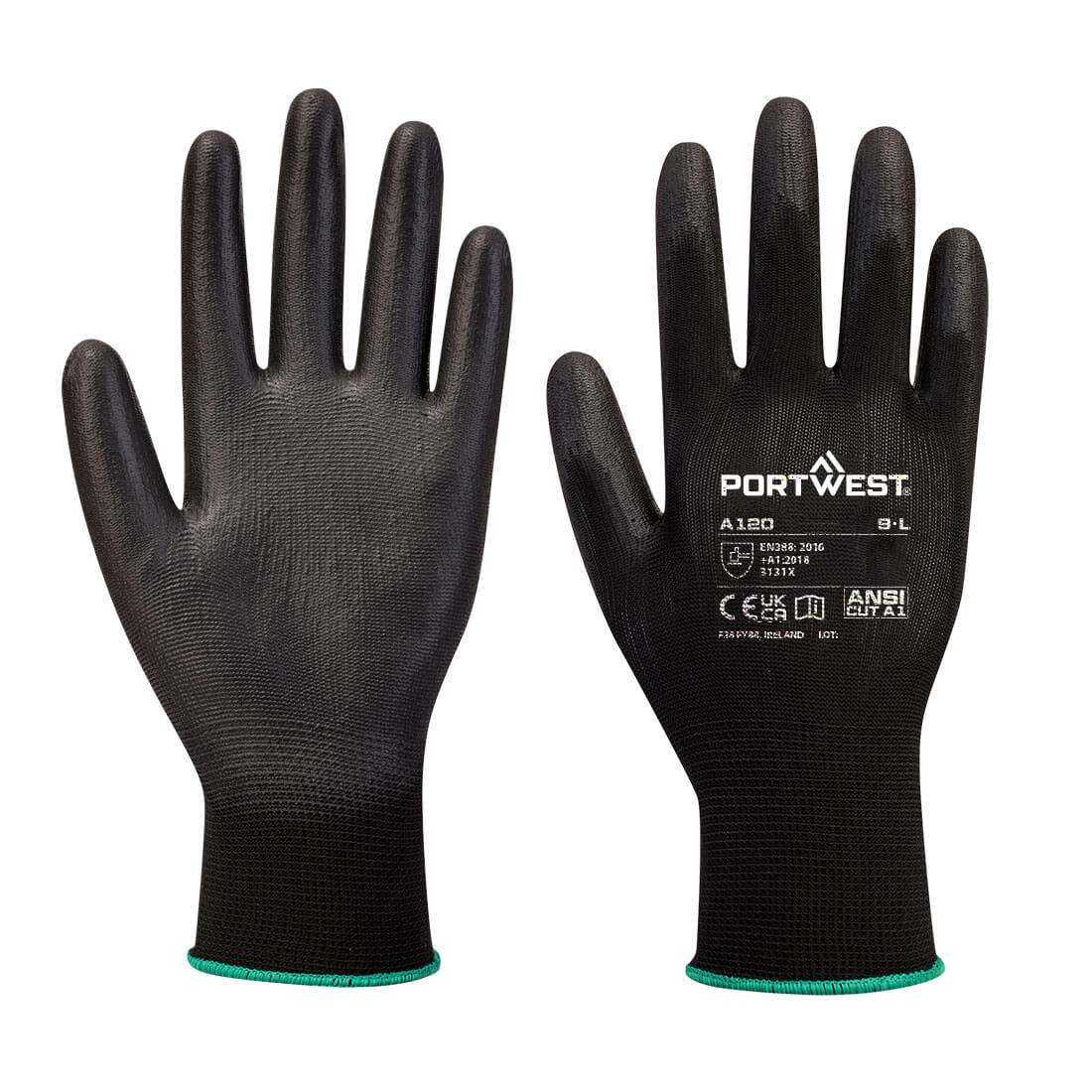 Portwest Nylon védőkesztyű PU tenyérmártott fekete M