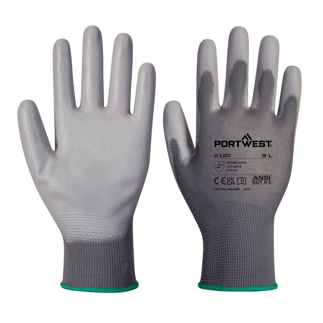 Portwest Nylon védőkesztyű PU tenyérmártott szürke L