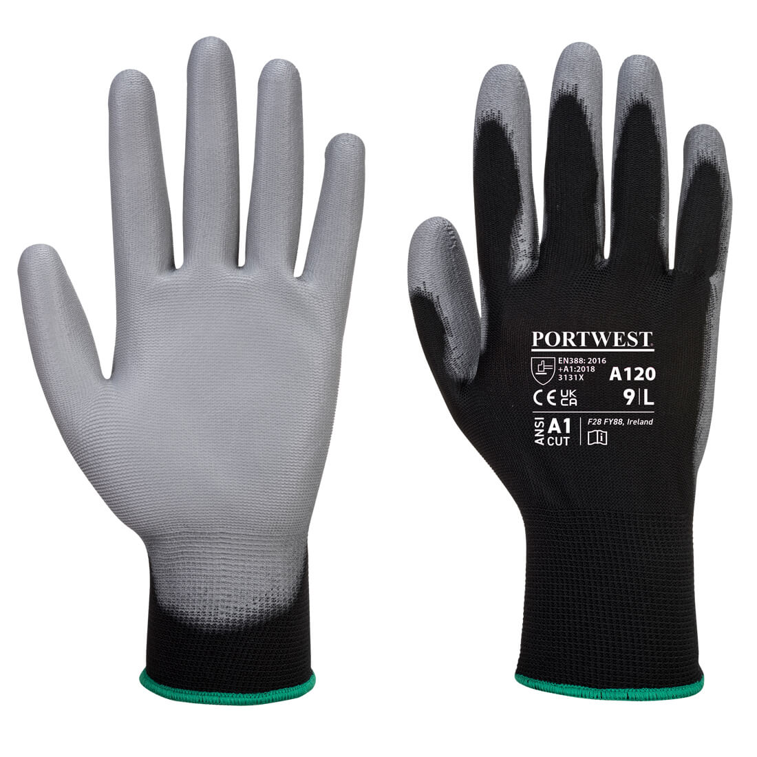 Portwest Nylon védőkesztyű PU tenyérmártott fekete / szürke S