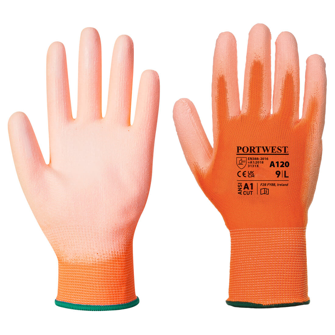 Portwest Nylon védőkesztyű PU tenyérmártott narancs L