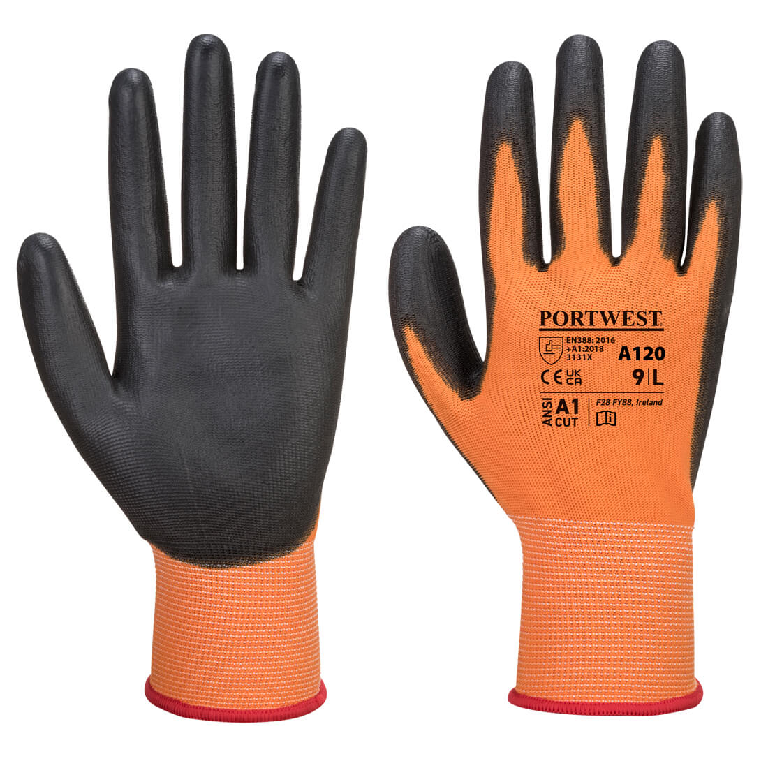 Portwest Nylon védőkesztyű PU tenyérmártott narancs / fekete S
