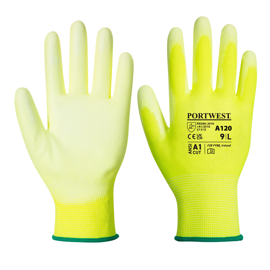 Portwest Nylon védőkesztyű PU tenyérmártott sárga L