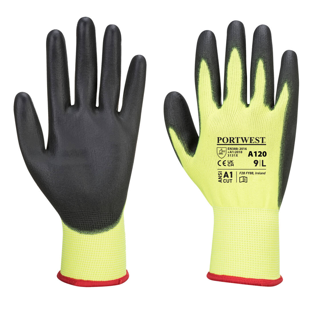 Portwest Nylon védőkesztyű PU tenyérmártott sárga / fekete M