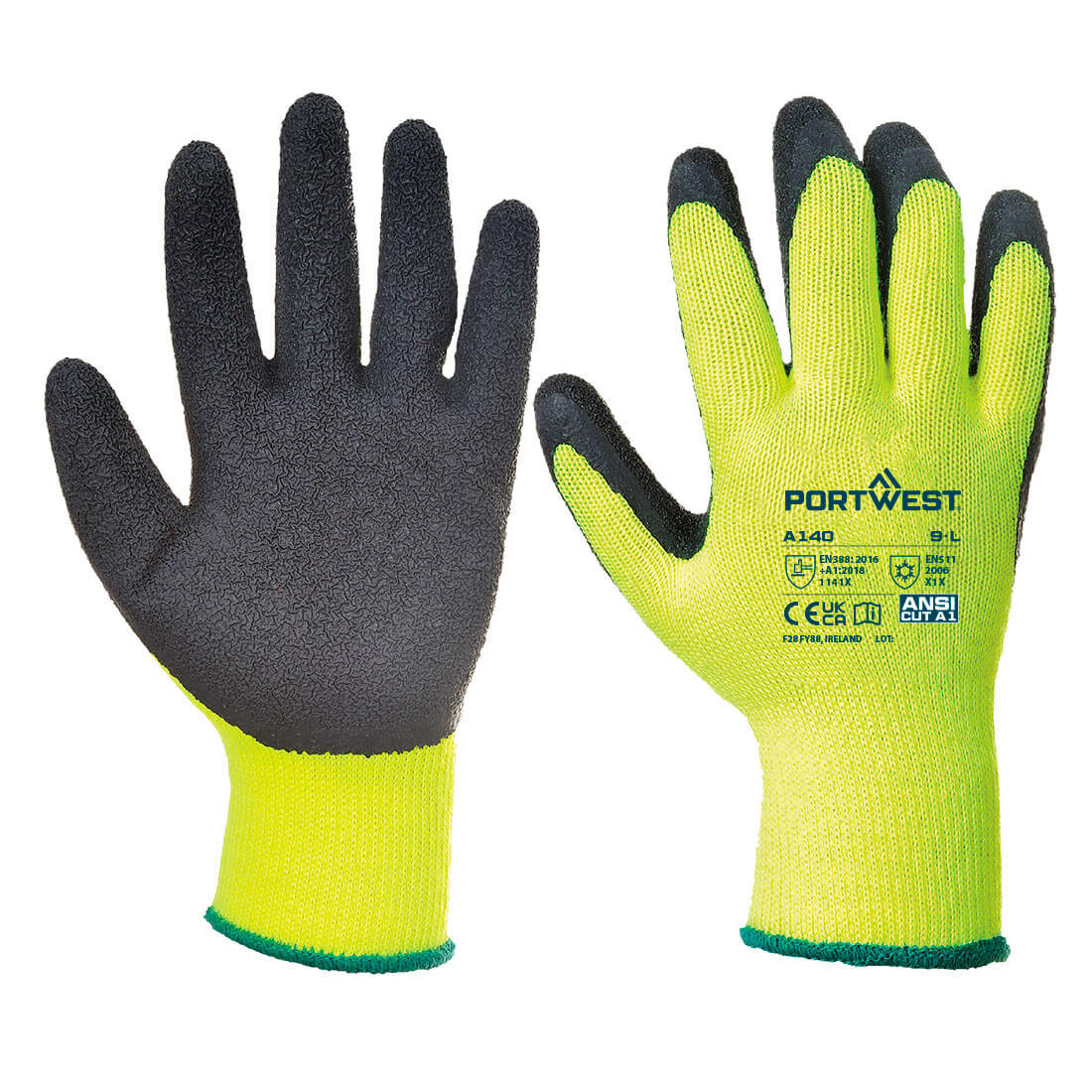 Portwest Mártott latex védőkesztyű, téli kivitel sárga/fekete 2XL