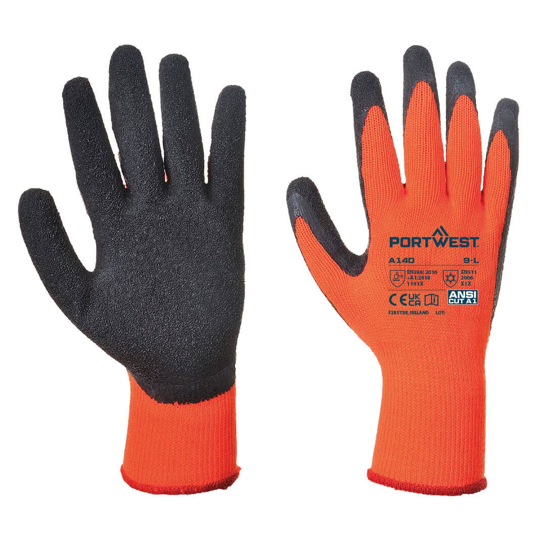 Portwest Mártott latex védőkesztyű, téli kivitel narancs / fekete L
